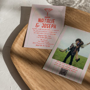 Invitation Mariage photo QR Code Retro main tiré Martini