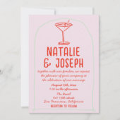 Invitation Mariage photo QR Code Retro main tiré Martini (Devant)