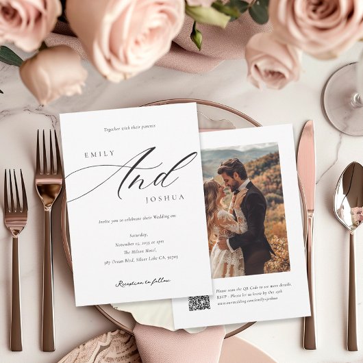 Invitation Mariage photo QR de script élégant moderne