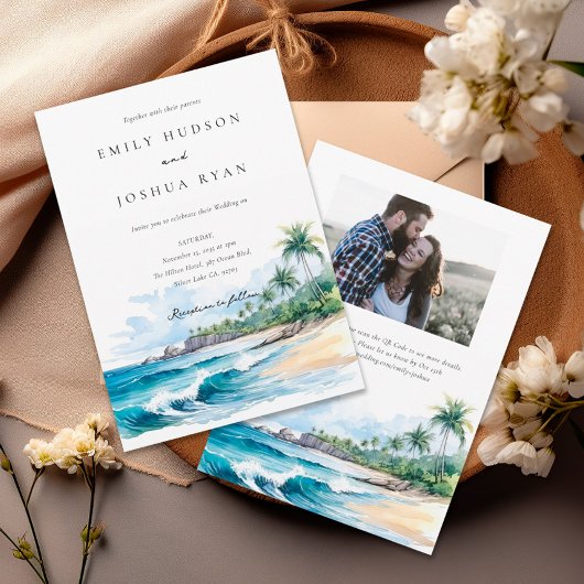 Invitation Mariage photo QR Tropical Beach