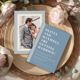 Invitation Mariage Photo Rayé Bleu Classique Moderne