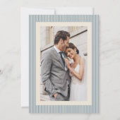 Invitation Mariage Photo Rayé Bleu Classique Moderne (Dos)
