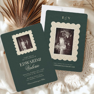 Invitation Mariage Photo Rayures de Dentelle Vintage Argent A