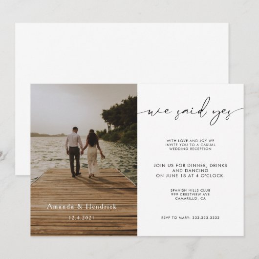 Invitation Mariage Photo Réception de mariage uniquement (Devant / Derrière)