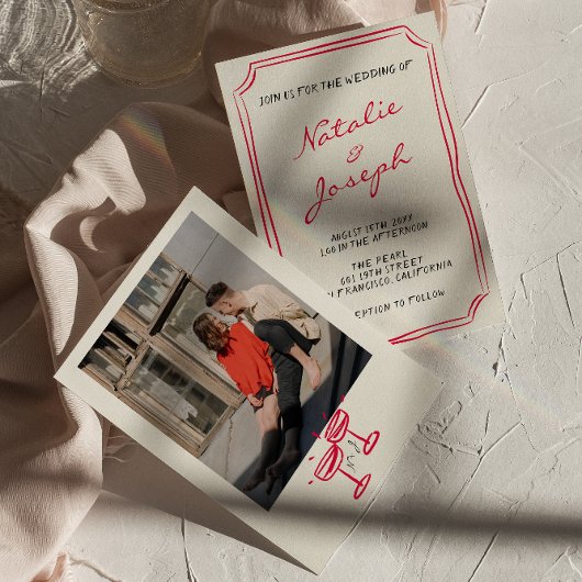 Invitation Mariage photo retro à la main dessiné