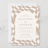 Invitation Mariage photo Retro Beige Checkerboard (Devant)