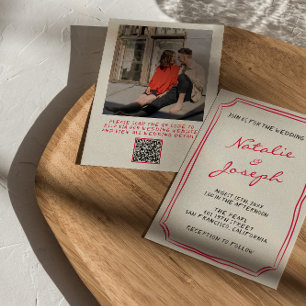 Invitation Mariage photo rétro en gros caractères du code QR