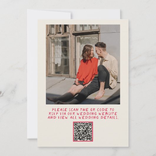 Invitation Mariage photo rétro en gros caractères du code QR (Dos)