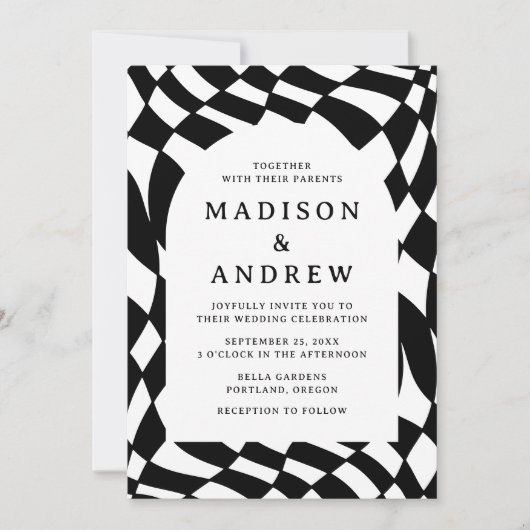 Invitation Mariage photo Retro en tableau noir et blanc (Devant)
