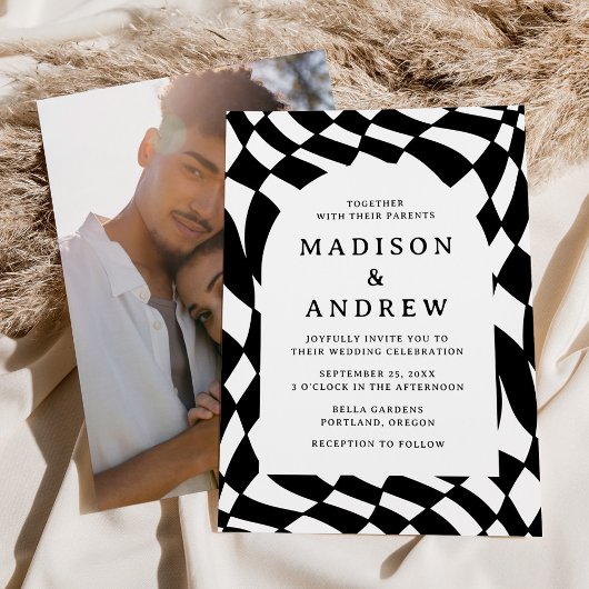 Invitation Mariage photo Retro en tableau noir et blanc