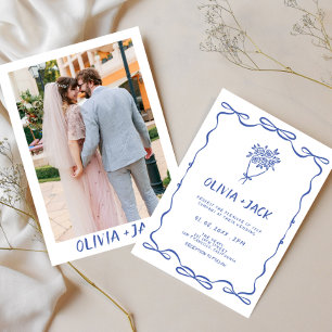 Invitation Mariage Photo Rétro Funky Vintage Dessiné à la Mai