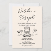 Invitation Mariage photo Retro Hand Drawn Cake Écrit Quirky (Devant)