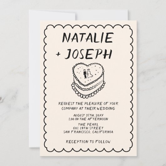 Invitation Mariage photo Retro Hand Drawn Cake Frame (Devant)