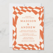 Invitation Mariage photo Retro Orange Checkerboard (Devant)