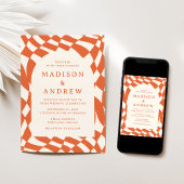 Invitation Mariage photo Retro Orange Checkerboard