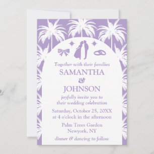 Invitation Mariage photo Retro Purple Tropical Palm Tree