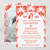 Invitation Mariage photo Retro Red Tropical Palm Tree (Devant / Derrière)