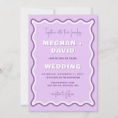 Invitation Mariage photo Retro Squiggle Wavy Purple (Devant)