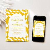 Invitation Mariage photo Retro Yellow Checkerboard