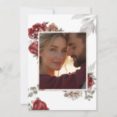 Invitation Mariage photo romantique Bourgogne et argent Flora (Devant)