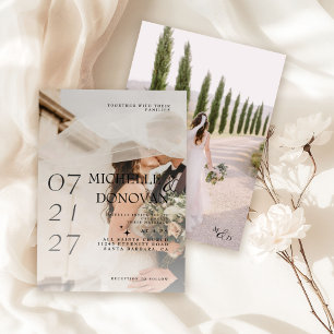 Invitation Mariage photo romantique Elegant White Overlay