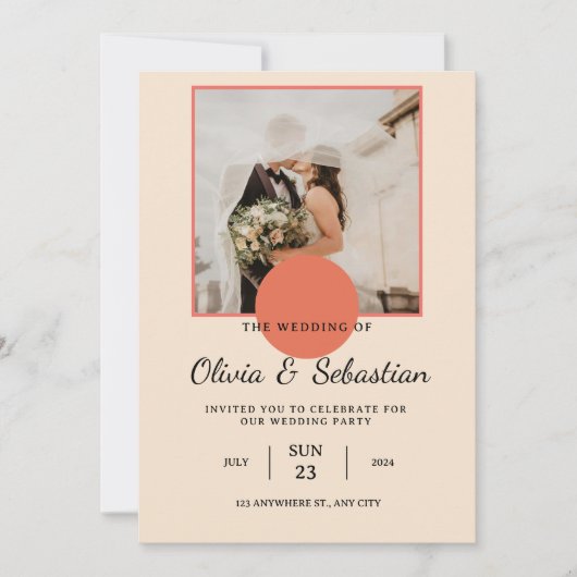 Invitation Mariage photo romantique gris orange gris clair In (Devant)