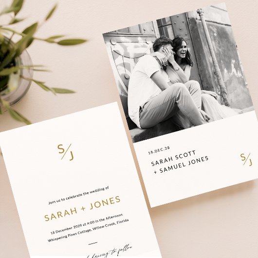 Invitation Mariage photo romantique noir et blanc minimal