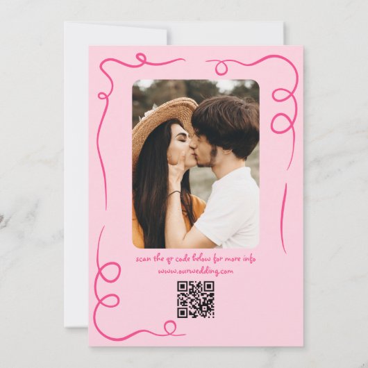 Invitation Mariage photo rose blanc QR Code main (Dos)