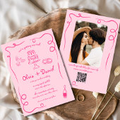 Invitation Mariage photo rose blanc QR Code main