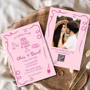 Invitation Mariage photo rose blanc QR Code main