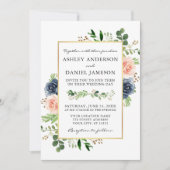 Invitation Mariage photo Rose Dusty Blue (Devant)