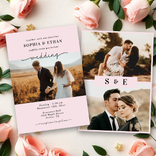 Invitation Mariage photo rose poudré romantique