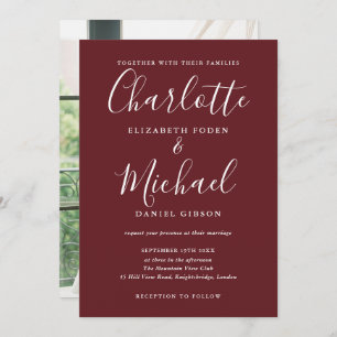 Invitation Mariage photo Rosewood Pink Elegant moderne Script