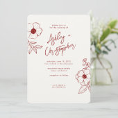 Invitation Mariage photo rouge rubis floral minimal (Debout devant)