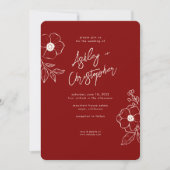 Invitation Mariage photo rouge rubis floral minimal (Devant)
