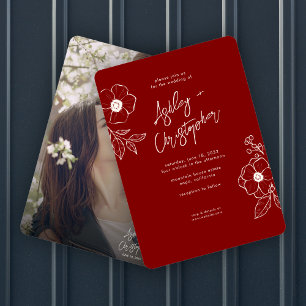 Invitation Mariage photo rouge rubis floral minimal