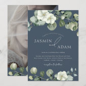 Invitation Mariage photo Royal Blue Opulence Eucalyptus (Devant / Derrière)