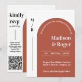Invitation Mariage photo RSVP code QR rétro moderne (Devant / Derrière)