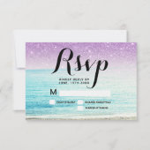 Invitation mariage photo RSVP plage pailleté violet (Devant)