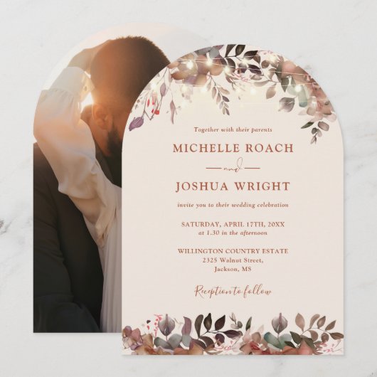Invitation Mariage photo Rustic Floral Arch (Devant / Derrière)