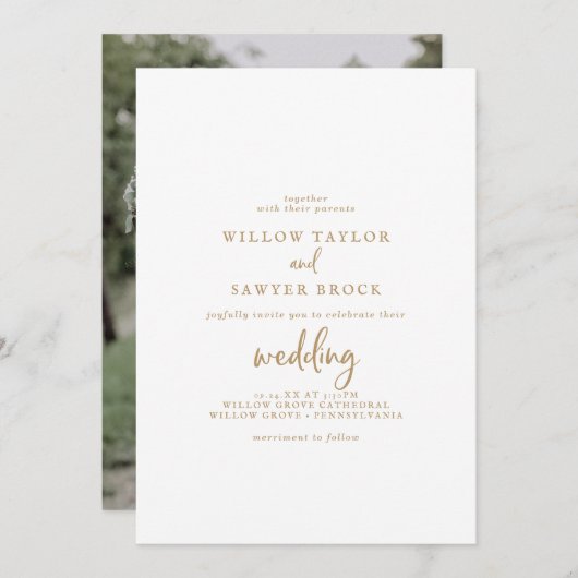 Invitation Mariage photo Rustic Gold Script (Devant / Derrière)