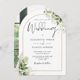Invitation Mariage photo Rustic Greenery Floral Gold Arch