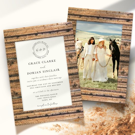 Invitation Mariage photo Rustic Neutral Boho ivoire à cadre d