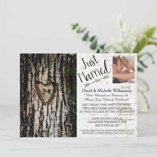 Invitation Mariage photo Rustic Romantic Tree Post (Debout devant)