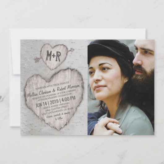 Invitation Mariage photo Rustic Silver Birch Tree (Devant)