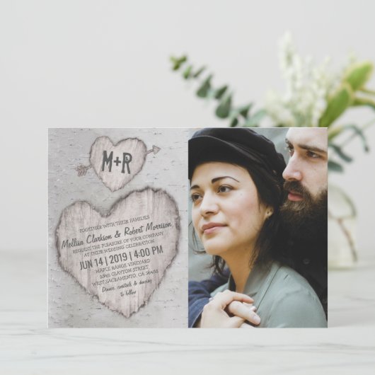 Invitation Mariage photo Rustic Silver Birch Tree (Debout devant)