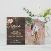 Invitation Mariage photo Rustic Wood Floral (Debout devant)