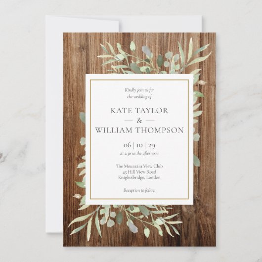 Invitation Mariage photo Rustic Wood Greenery (Devant)