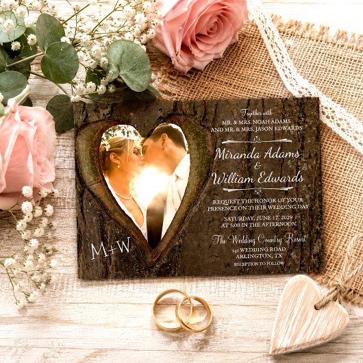 Invitation Mariage photo Rustic Wood Tree