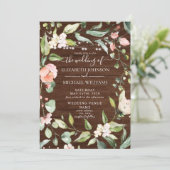 Invitation Mariage photo Rustique Blush Floral Script Bois (Debout devant)